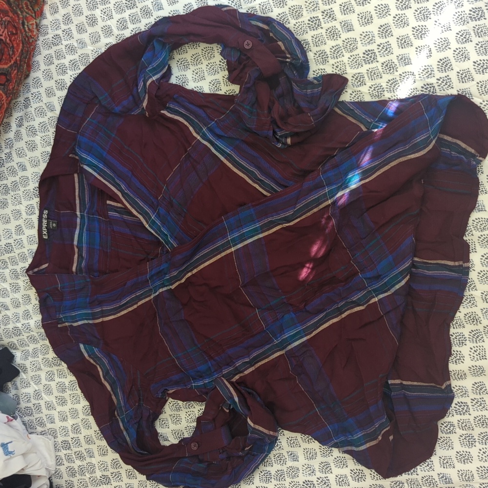 Express Burgundy and Blue Plaid Top